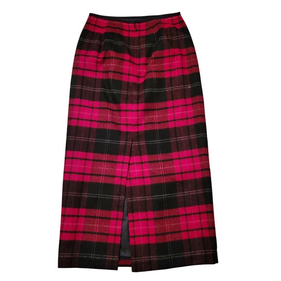 Talbots 4P Red Black Plaid Wool Maxi Skirt Lined Back Slit Winter - Picture 4 of 5